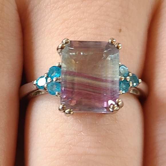 Beautiful Bi-Color Fluorite ring - Picture 1 of 6